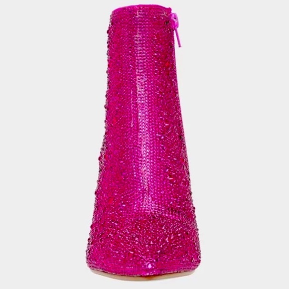 Size 10 Metallic Hot Pink Rhinestone Embellished Almond Toe Fashion Boots Bootie - Picture 5 of 6